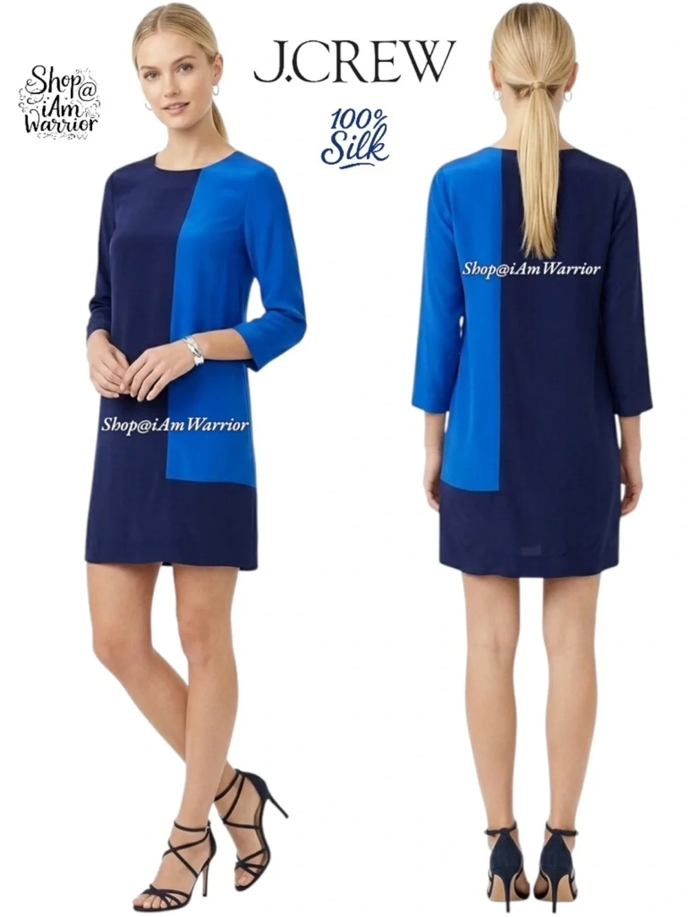 J.Crew NWT silk marine blue colorblock shift dress *shop@iamwarrior